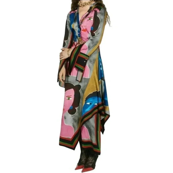 Zara Womens FW19 Campaign Collection Face Print Long Dress Multicolor Medium - Picture 12 of 14